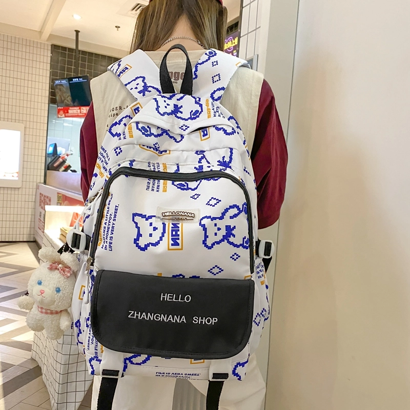 宝琳卡日系涂鸦双肩包女韩版大容量书包尼龙电脑背包 男女同款