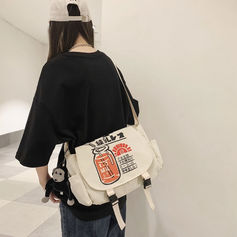 宝琳卡 潮流日系尼龙单肩布包原宿风时尚印花单肩斜挎包 男女同款情侣款 多色