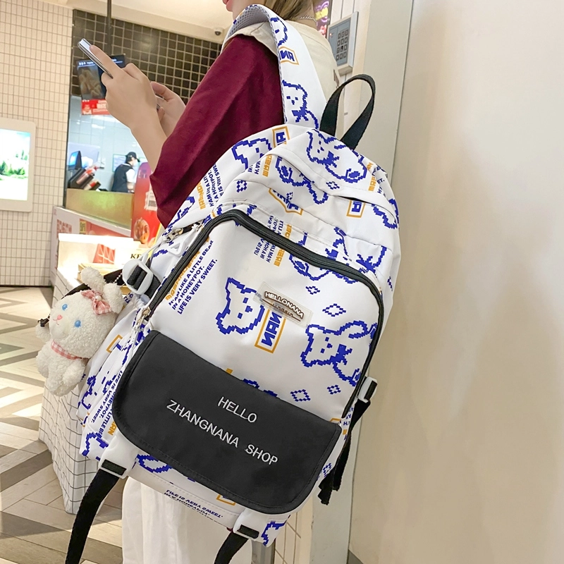 宝琳卡日系涂鸦双肩包女韩版大容量书包尼龙电脑背包 男女同款