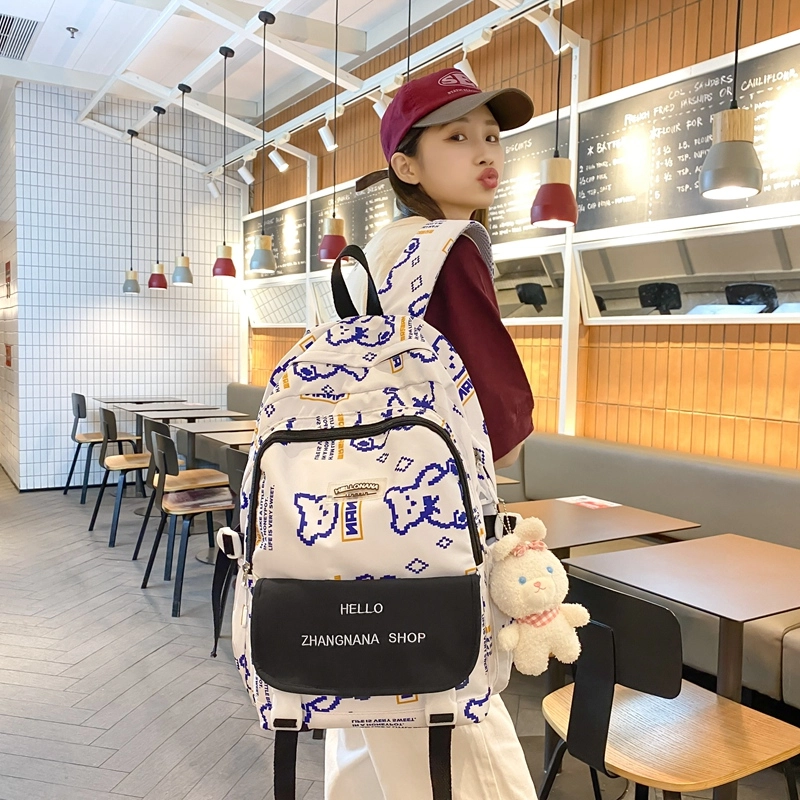 宝琳卡日系涂鸦双肩包女韩版大容量书包尼龙电脑背包 男女同款