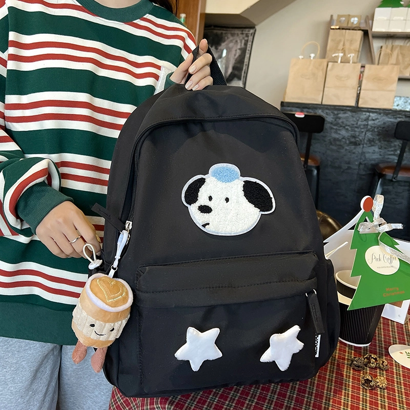 宝琳卡双肩包轻便女生清新韩版百搭糖果色可爱小狗图案潮流上课双肩书包