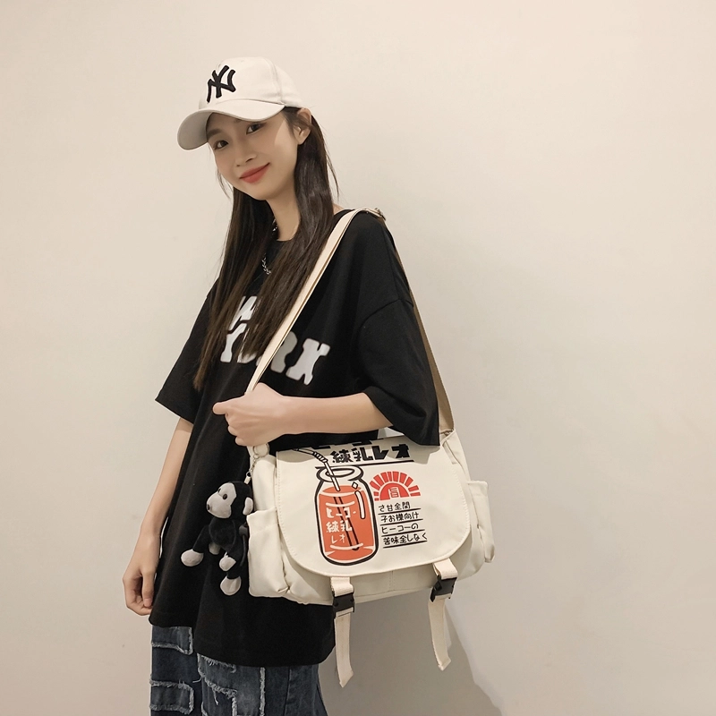 宝琳卡 潮流日系尼龙单肩布包原宿风时尚印花单肩斜挎包 男女同款情侣款 多色