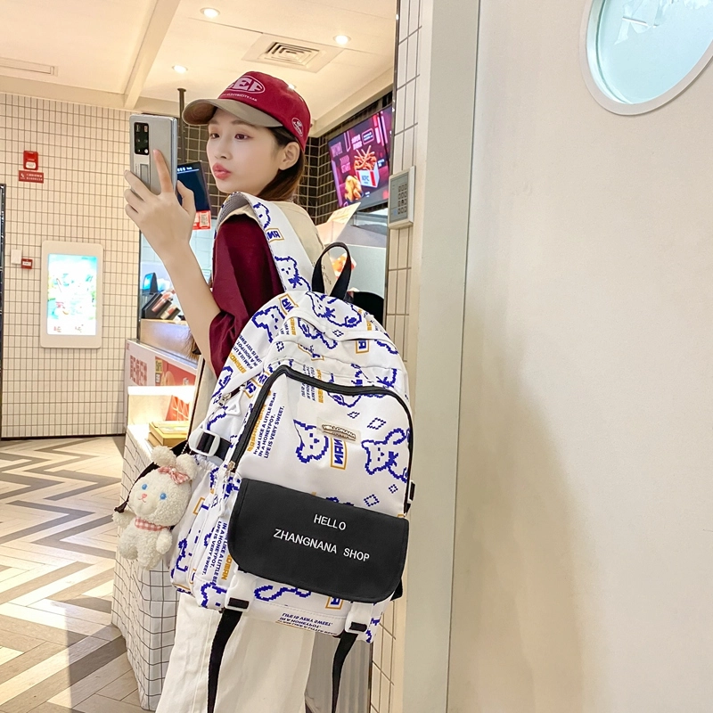 宝琳卡日系涂鸦双肩包女韩版大容量书包尼龙电脑背包 男女同款