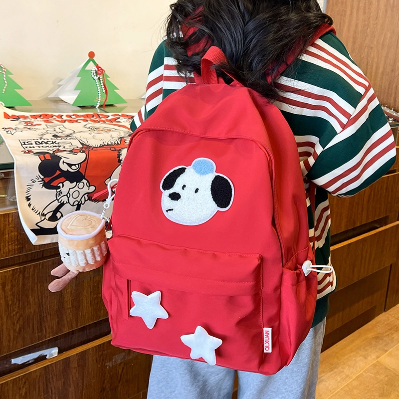 宝琳卡双肩包轻便女生清新韩版百搭糖果色可爱小狗图案潮流上课双肩书包