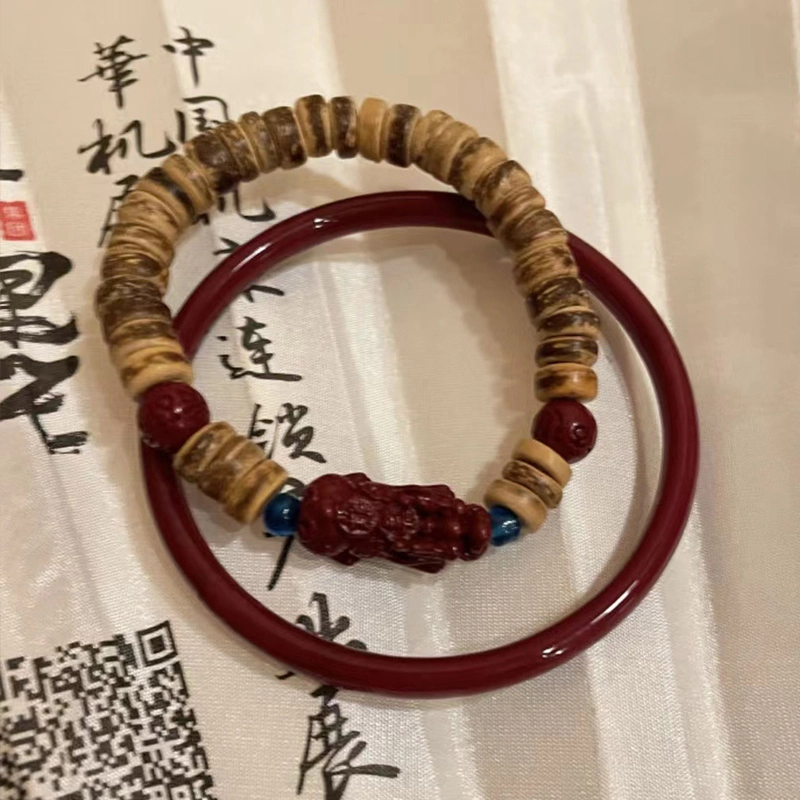 水贝之星 貔貅转运珠 国潮复古新中式精致霸气吞金兽细圆条招财转运个性文玩叠戴手饰 琉璃 手镯 男女同款情侣款
