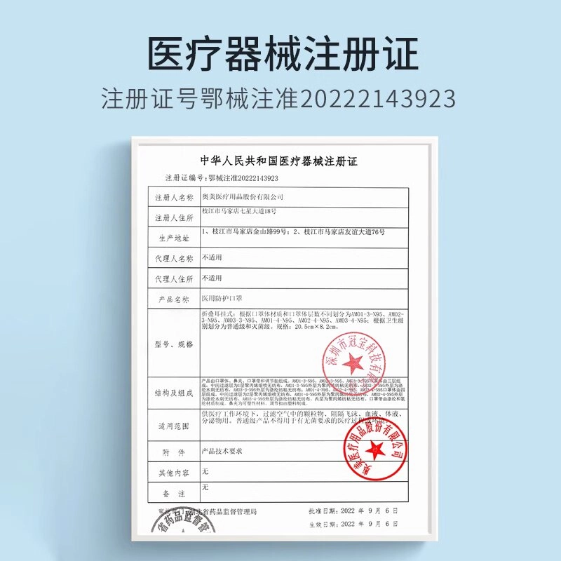 奥美医疗 柳叶鱼嘴型 医用防护口罩 一次性无菌级灭菌