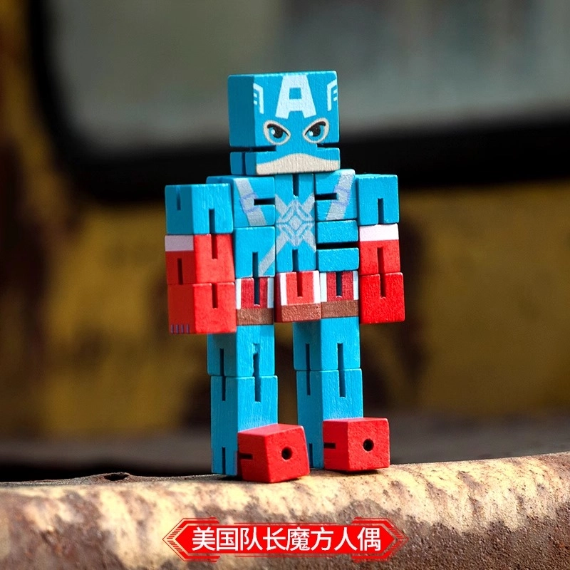 木玩世家 蜘蛛侠 魔方人偶 漫威复仇者联盟 木制手办 钢铁侠美国队长 影视周边