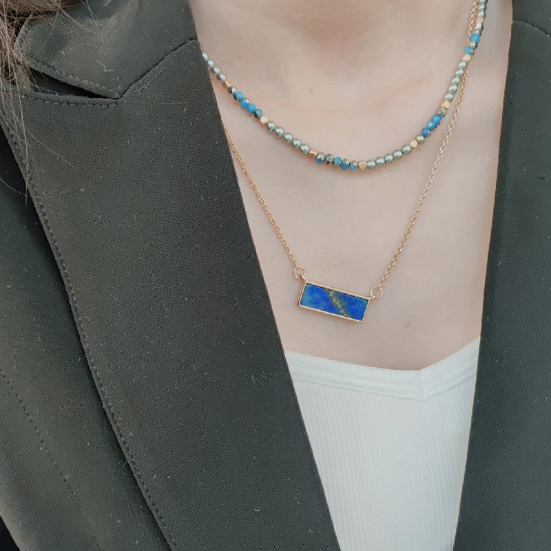都爵 波西米亚潮流个性深蓝色双层 石头 项链 女款