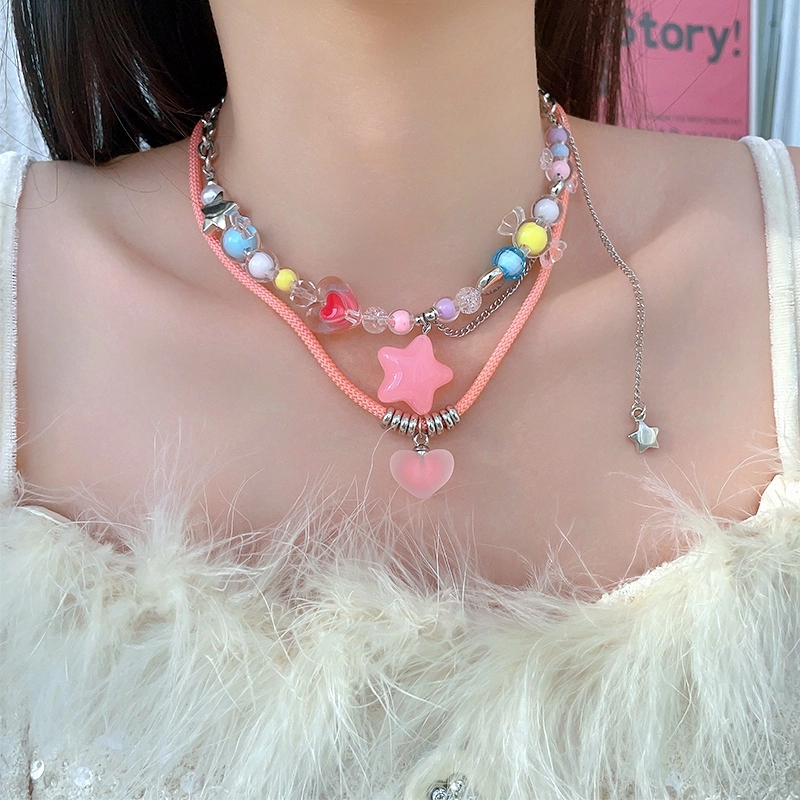 都爵 多巴胺彩色 小众轻奢设计感双层叠戴饰品 钛钢 项链 女款