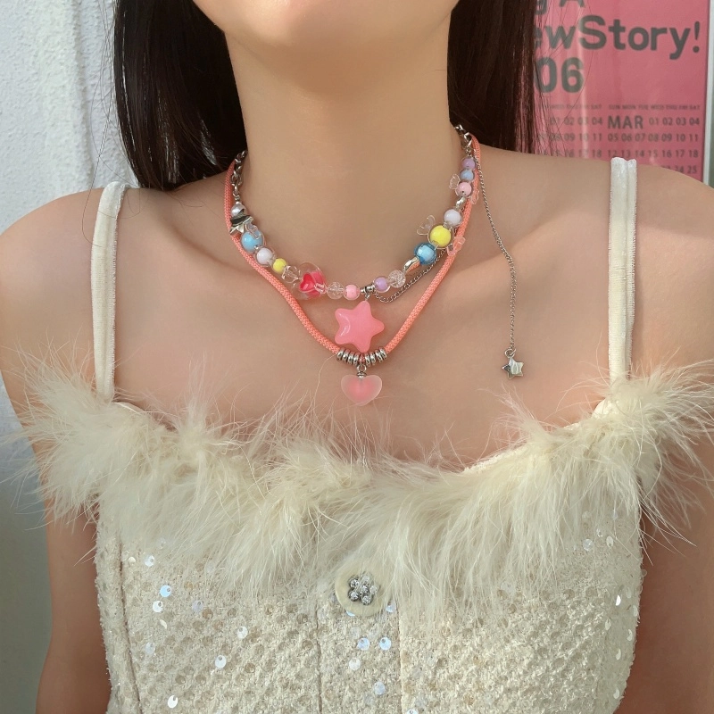 都爵 多巴胺彩色 小众轻奢设计感双层叠戴饰品 钛钢 项链 女款