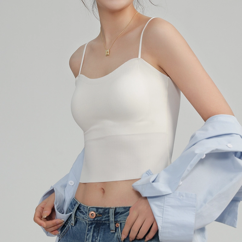 品彩 冰丝吊带背心舒适修身带胸垫内衣吊带 女款