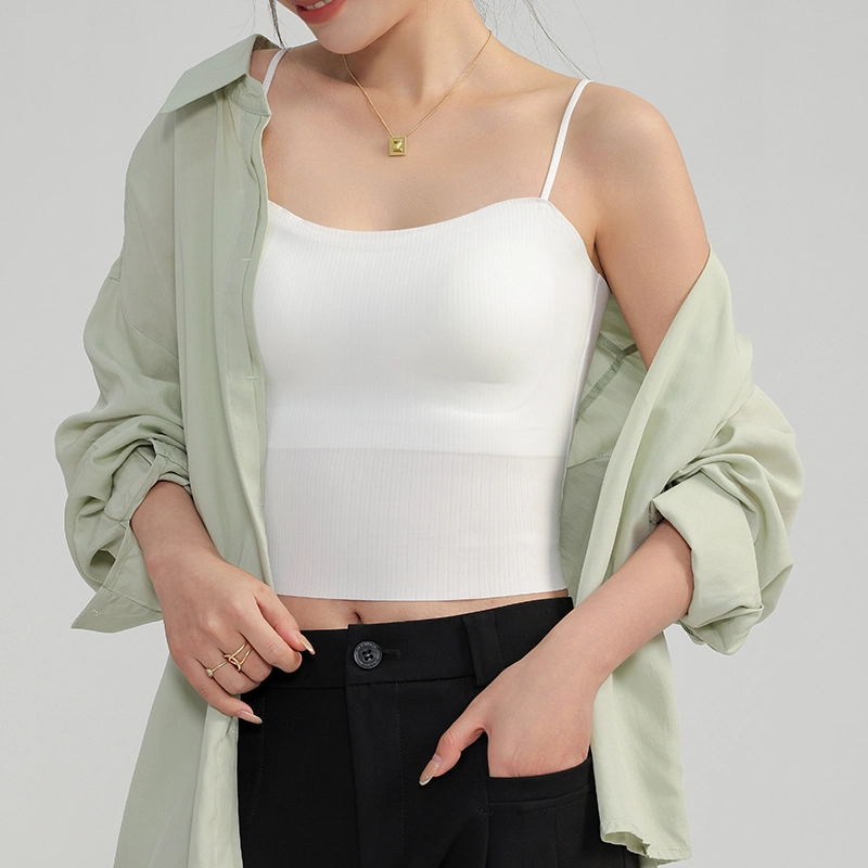 品彩 冰丝吊带背心舒适修身带胸垫内衣吊带 女款