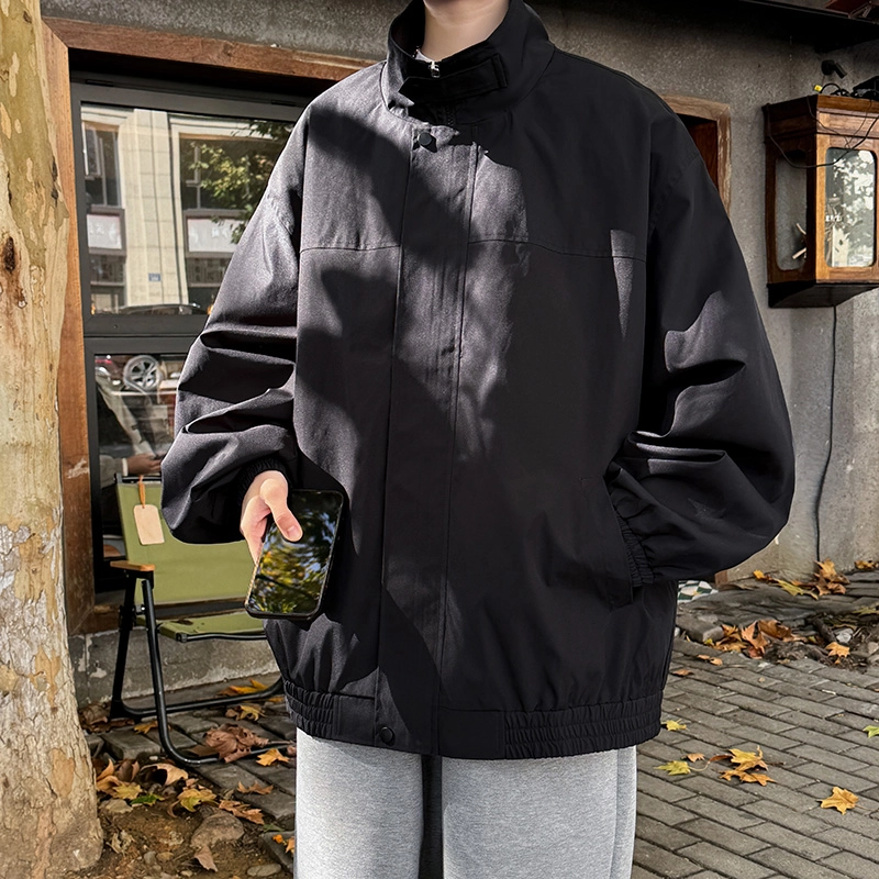 半空山 美式高街纯色基础款简约纽扣高级设计感潮流时尚百搭宽松舒适夹克外套 男女同款