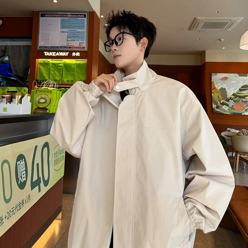 半空山 美式高街纯色基础款简约纽扣高级设计感潮流时尚百搭宽松舒适夹克外套 男女同款