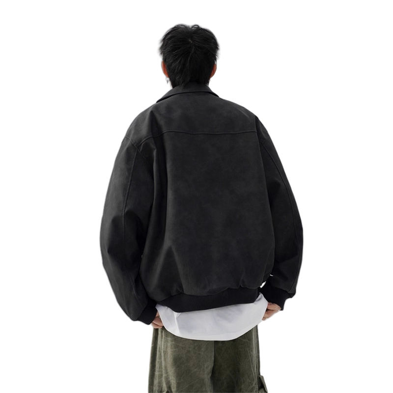半空山 美式复古工装机车做旧情侣翻领宽松夹克外套 男女同款