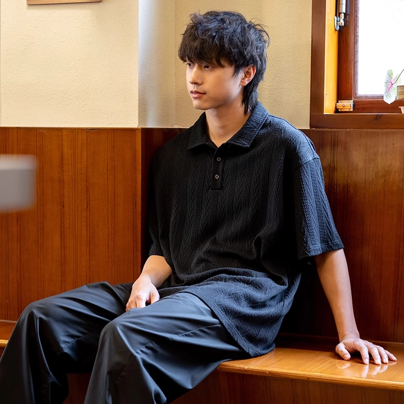 半空山 百搭宽松纯色条纹时尚简约休闲短袖衬衫 男女同款