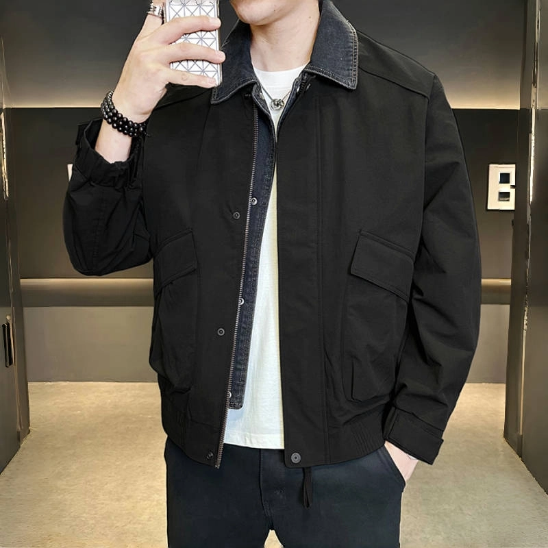 半空山 美式复古高街工装假两件夹克外套 男款