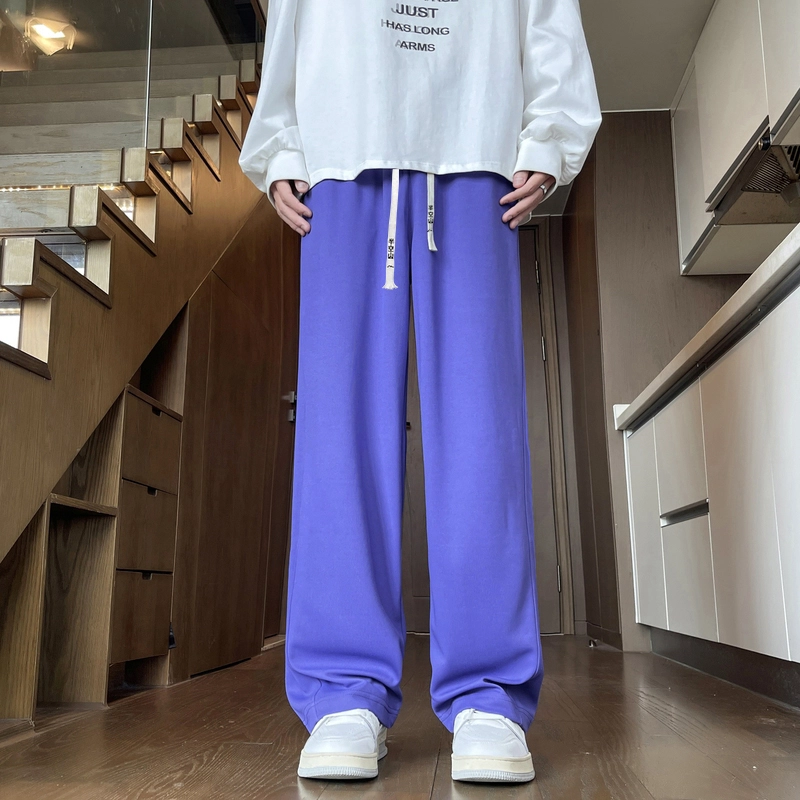 半空山 美式高街复古纯色拼接解构立体线条设计感品牌文字刺绣系带宽松阔腿百搭直筒休闲裤 男女同款