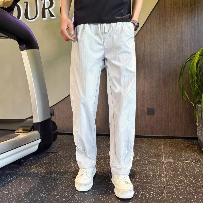 半空山 美式高街复古经典基础款三条扛条纹设计夏季薄款清凉透气潮流宽松百搭通勤直筒休闲裤 男女同款