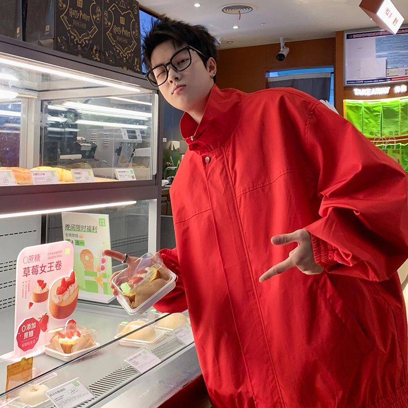 半空山 美式高街纯色基础款简约纽扣高级设计感潮流时尚百搭宽松舒适夹克外套 男女同款