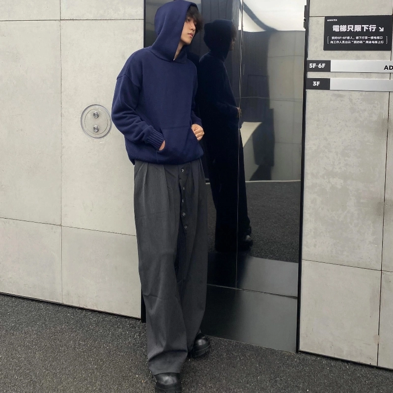 半空山 美式高街复古个性弧形排扣高级感设计宽松阔腿拖地西裤休闲裤 男女同款