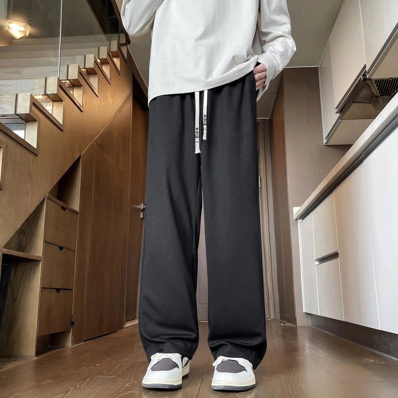 半空山 美式高街复古纯色拼接解构立体线条设计感品牌文字刺绣系带宽松阔腿百搭直筒休闲裤 男女同款