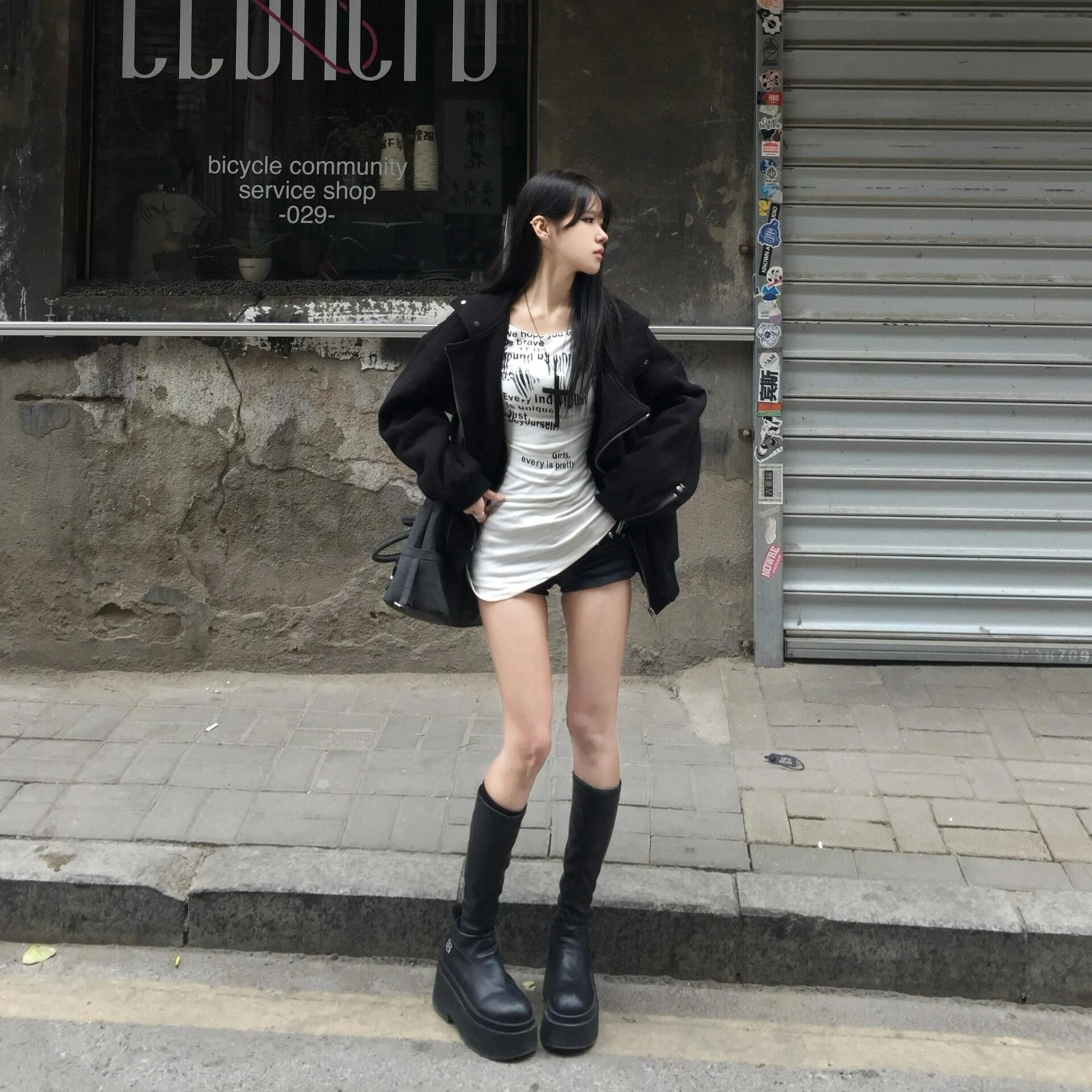 半空山 美式高街重磅解构不规则拉链开衫外套慵懒廓形潮流百搭连帽卫衣 男女同款