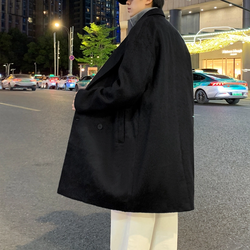 半空山 半空山美式复古高街粗纺羊绒双排扣高级设计感时尚百搭过膝大衣 男女同款