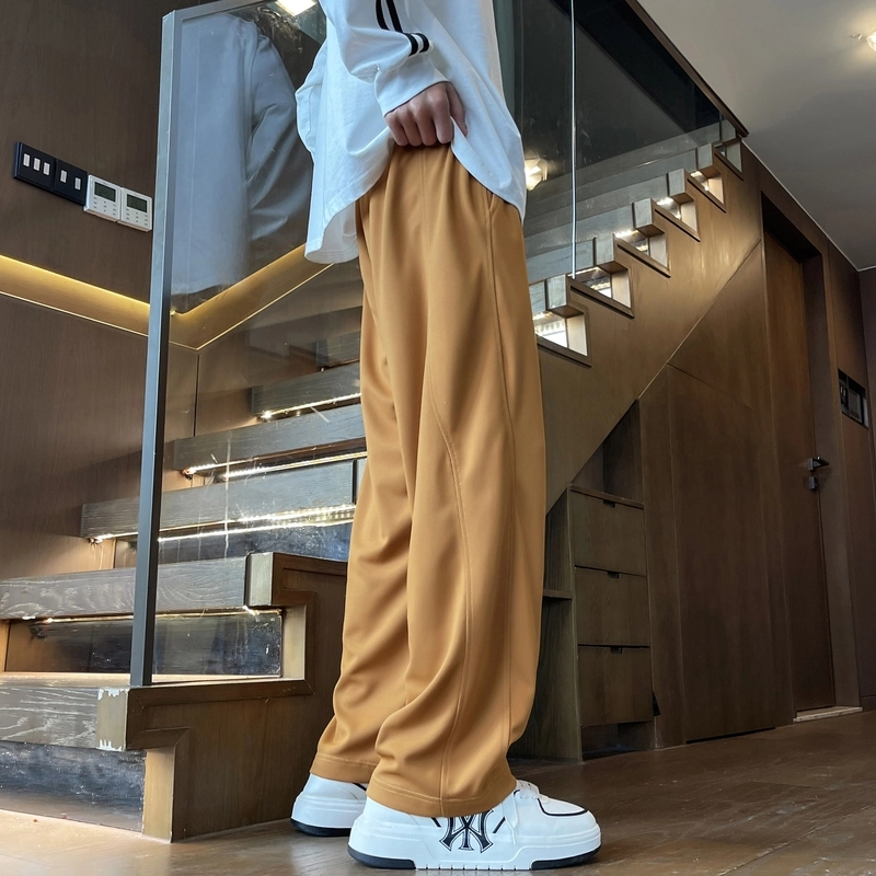 半空山 美式高街复古纯色拼接解构立体线条设计感品牌文字刺绣系带宽松阔腿百搭直筒休闲裤 男女同款