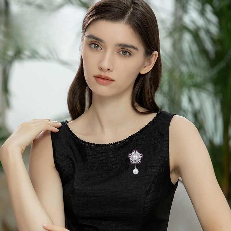 兰盈 珍珠花轻奢小众 合成立方氧化锆 胸针 女款