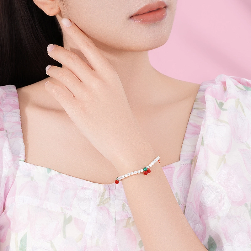潮宏基 趣玩 樱桃甜美亲子 足银 闺蜜浪漫女友恋爱告白生日周年纪念礼 玛瑙 手串 女款