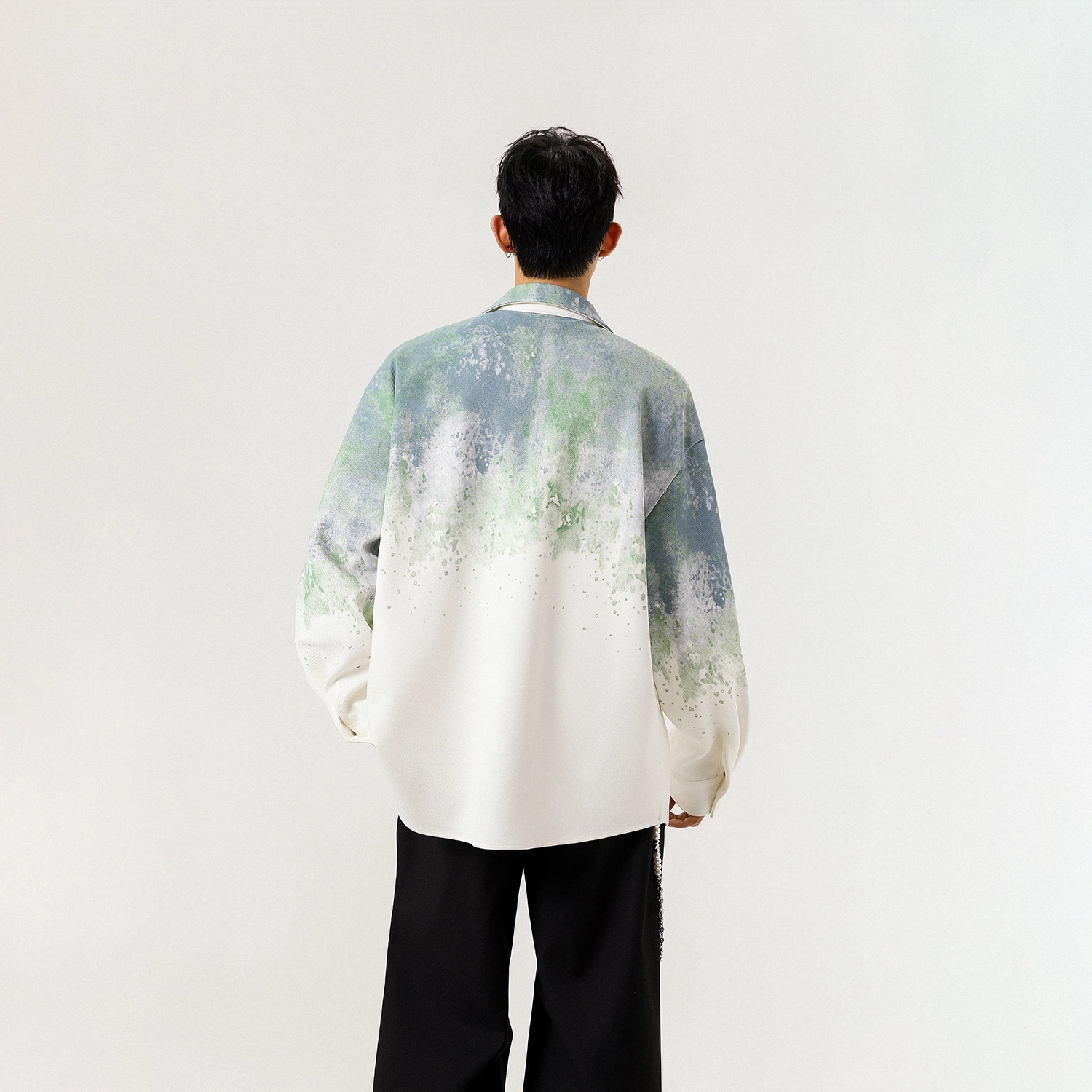 曼城 美式扎染浙变学院风青春流行宽松外套百搭设计高级感痞帅翻领休闲通勤长袖衬衫 男女同款