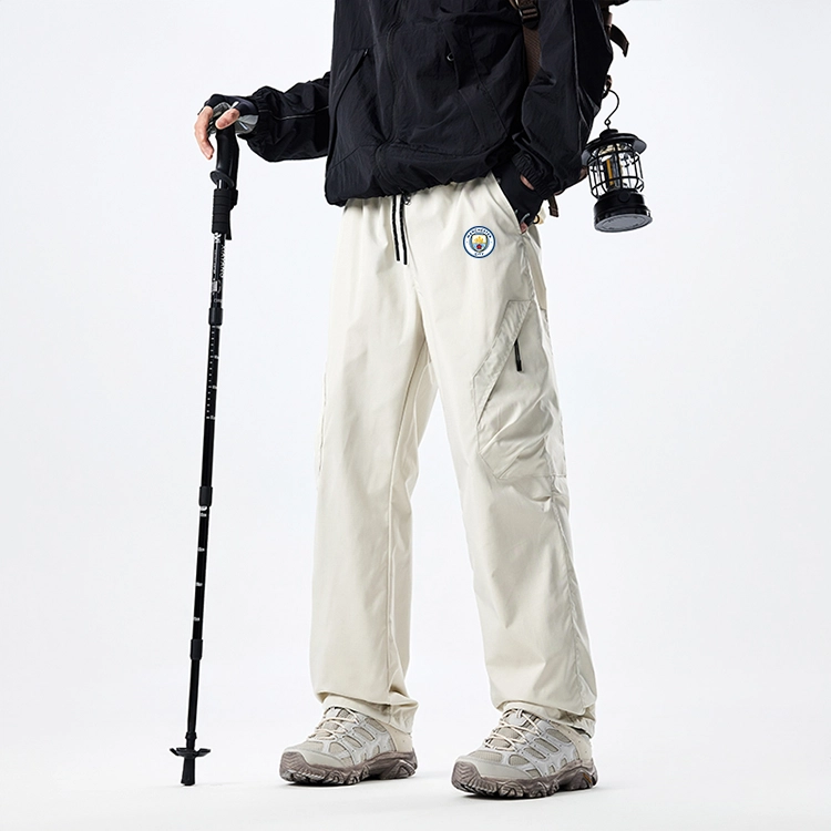 曼城 美式设计基础款纯色褶皱宽松工装裤 男女同款