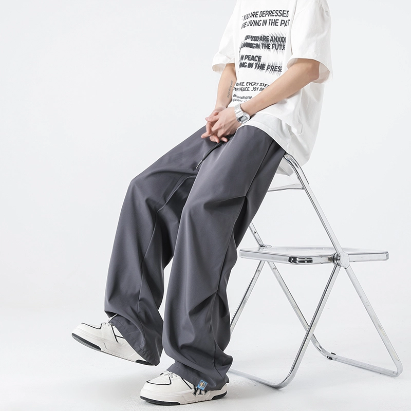 曼城 纯色冰丝设计感褶皱垂感宽松直筒潮流百搭伞兵裤美式复古高街防风防水机能凉感速干工装休闲裤 男女同款