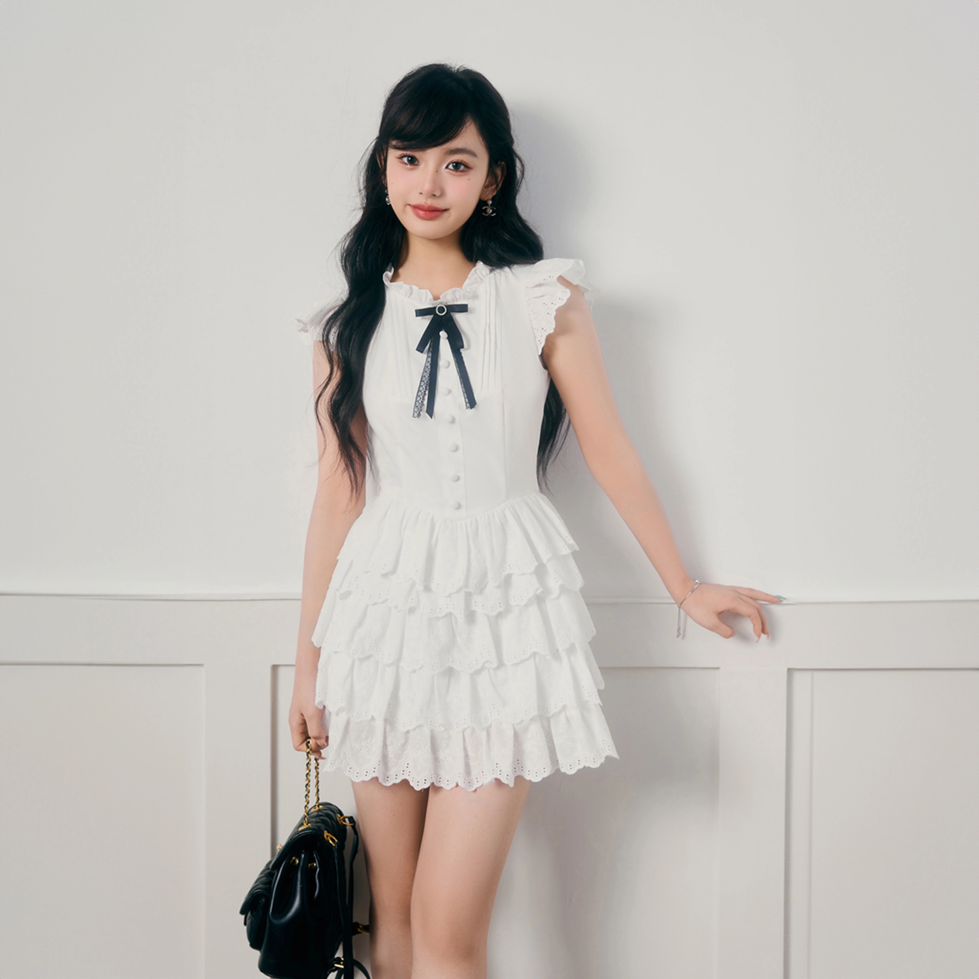 依钗 法式甜美温柔纯色学院风小飞袖收腰显瘦公主蓬蛋糕裙未闻花名韩系短袖连衣裙 女款