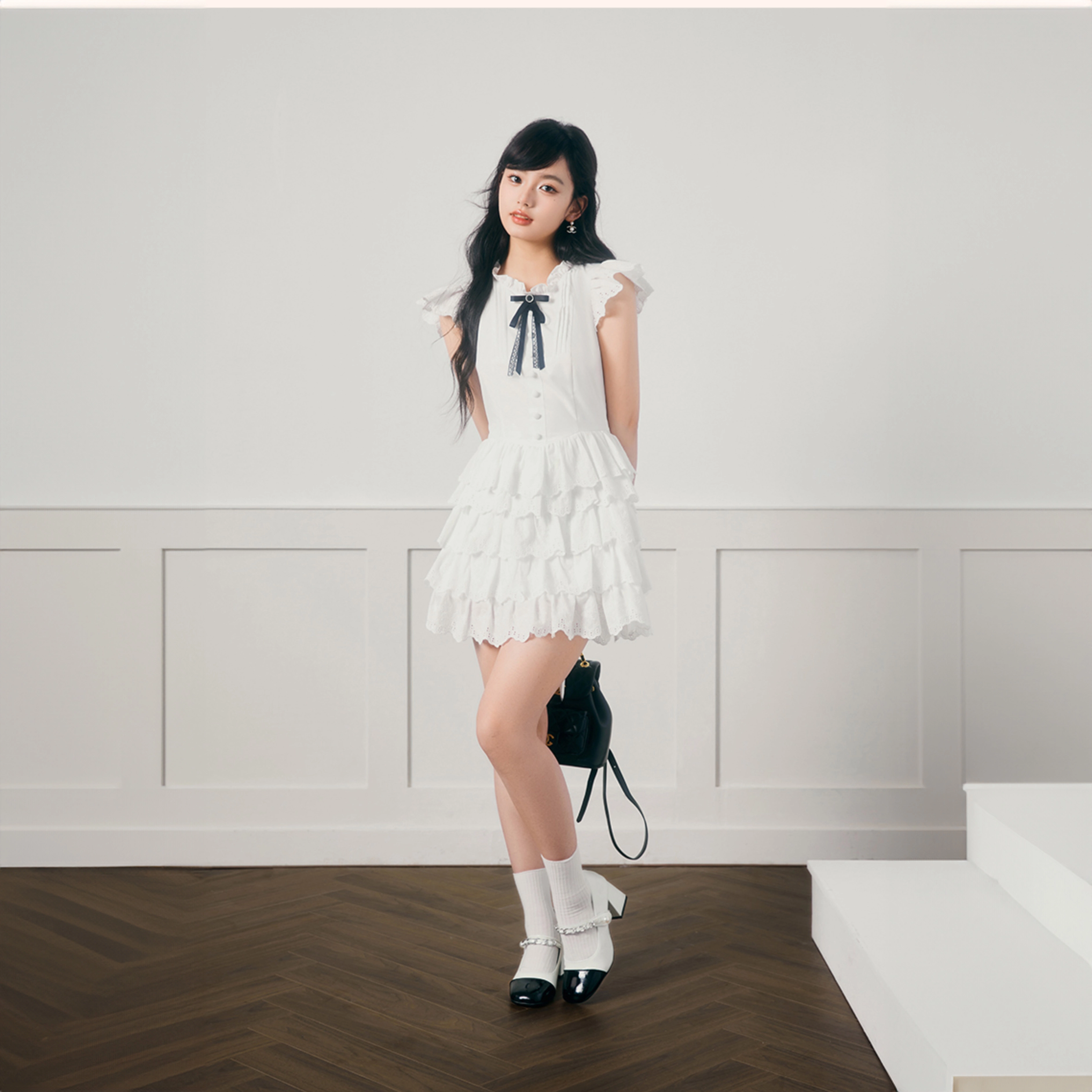 依钗 法式甜美温柔纯色学院风小飞袖收腰显瘦公主蓬蛋糕裙未闻花名韩系短袖连衣裙 女款