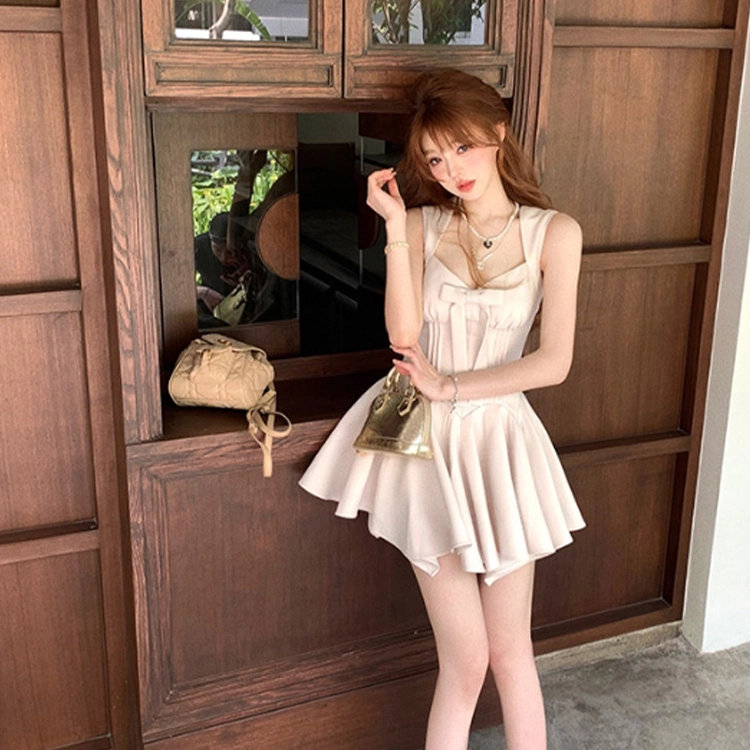 玉儿恋 法式玫瑰纯色千金感蝴蝶结收千金感高级潮流精致公主风绝美收腰腰纯欲公主裙吊带连衣裙 女款