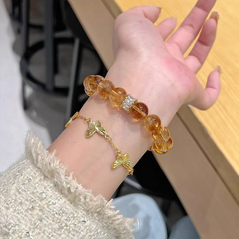 【落日溶晶 财源滚滚】 克兰茜 转运珠 暴富闪耀新中式国风小众轻奢高级感 金光璀璨能量加持时尚百搭 精美礼盒装 好运 黄水晶 手串 女款