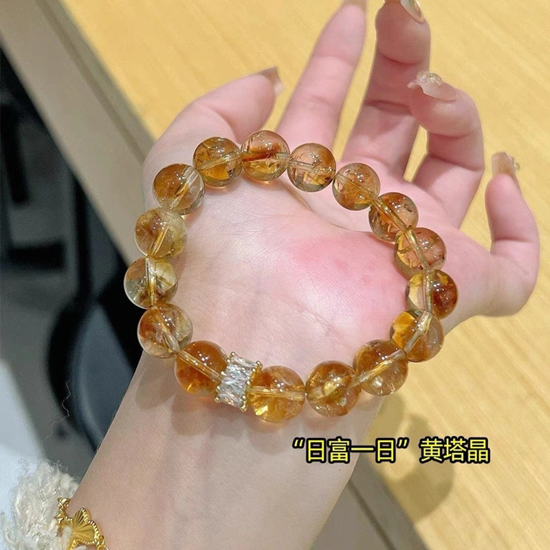 【落日溶晶 财源滚滚】 克兰茜 转运珠 暴富闪耀新中式国风小众轻奢高级感 金光璀璨能量加持时尚百搭 精美礼盒装 好运 黄水晶 手串 女款