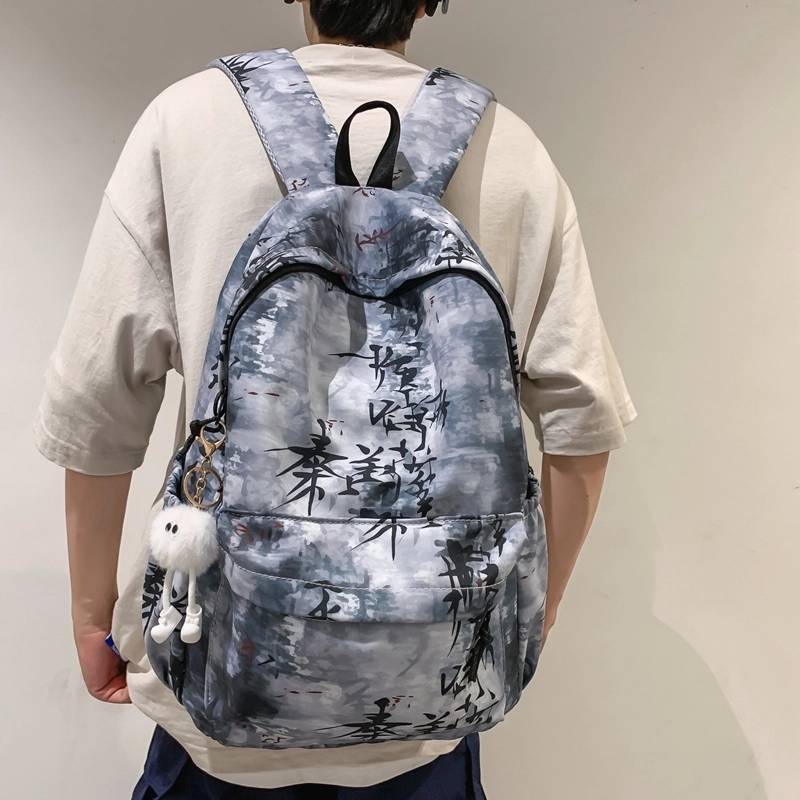 草丛喵喵喵 小众百搭时尚扎染设计大容量简约中国风小清新潮酷休闲日常通勤 尼龙 双肩包 男女同款情侣款 蓝色/白色/黑色/浅灰色