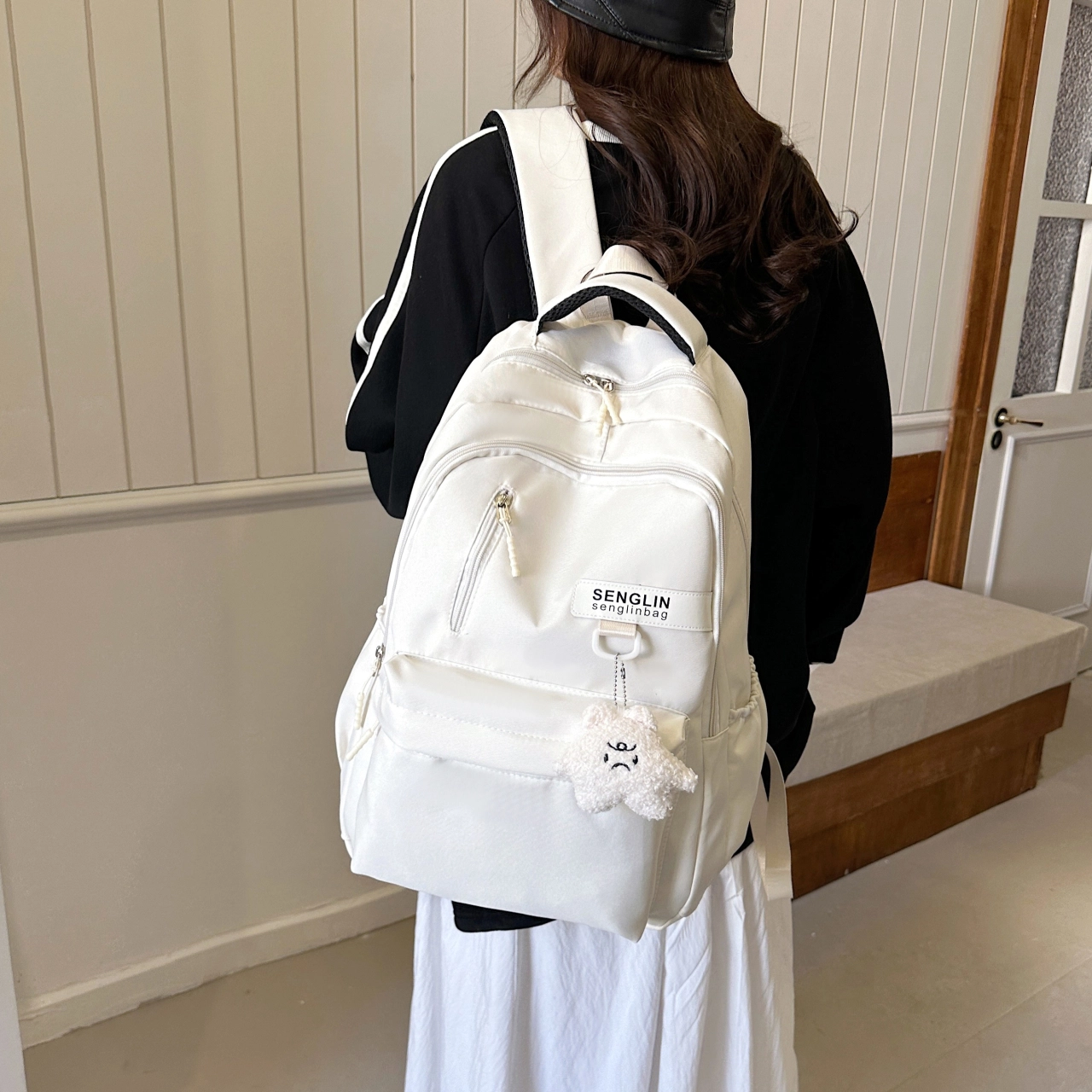 草丛喵喵喵 学院风简约运动韩版 尼龙 双肩包 男女同款情侣款 多色