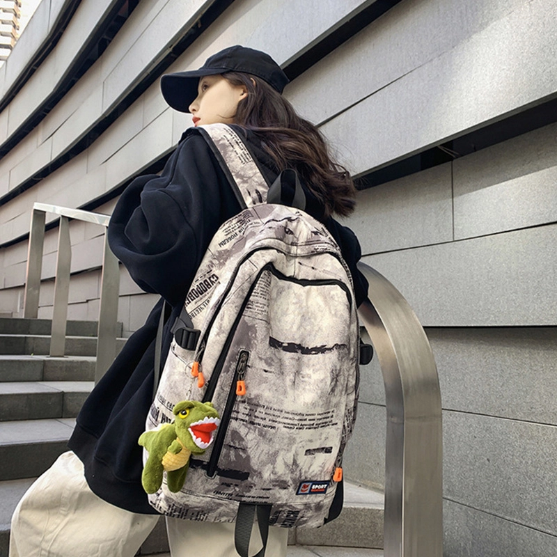 草丛喵喵喵 潮流初中生大学生涂鸦书包 男女情侣同款双肩包 大容量潮酷百搭时尚通勤出行背包尼龙 常规白色/蓝色/灰色/黑色