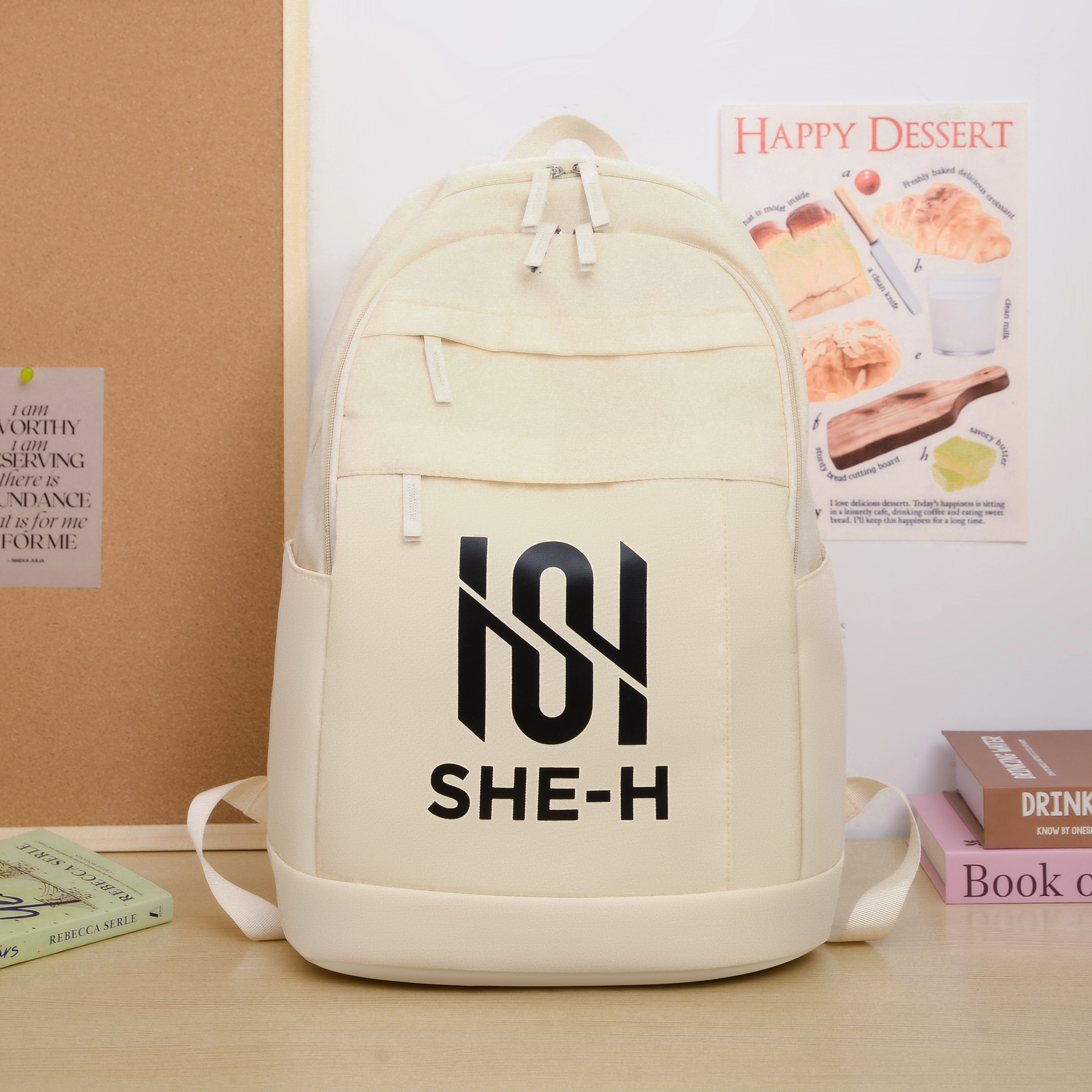 草丛喵喵喵 百搭高颜值学生上学 尼龙 双肩包 男女同款情侣款 黑色/绿色/白色