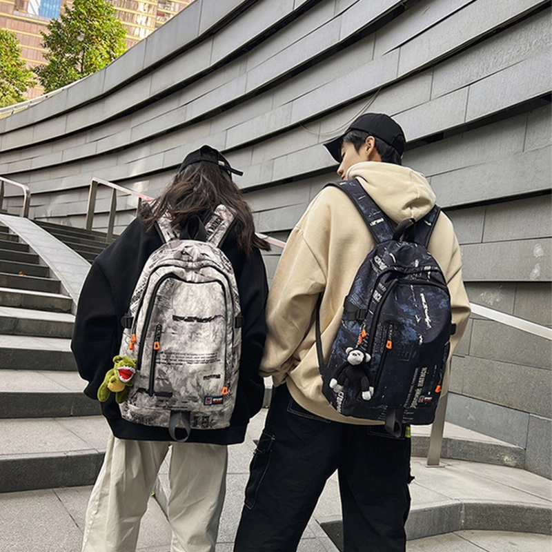 草丛喵喵喵 潮流初中生大学生涂鸦书包 男女情侣同款双肩包 大容量潮酷百搭时尚通勤出行背包尼龙 常规白色/蓝色/灰色/黑色