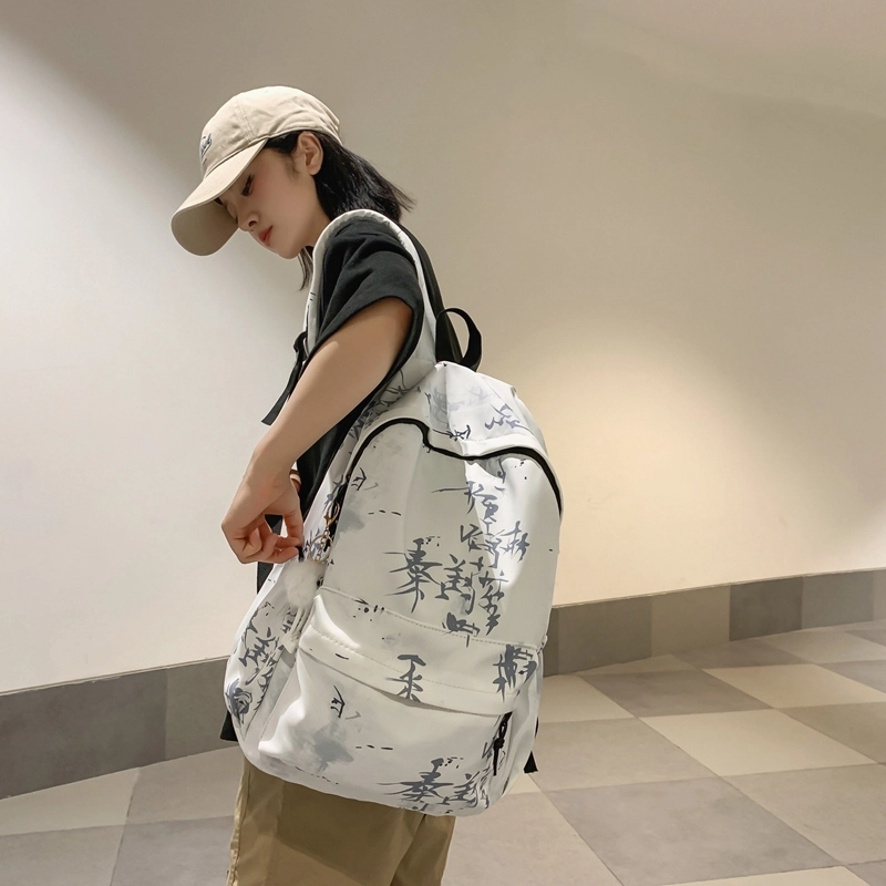 草丛喵喵喵 小众百搭时尚扎染设计大容量简约中国风小清新潮酷休闲日常通勤 尼龙 双肩包 男女同款情侣款 蓝色/白色/黑色/浅灰色