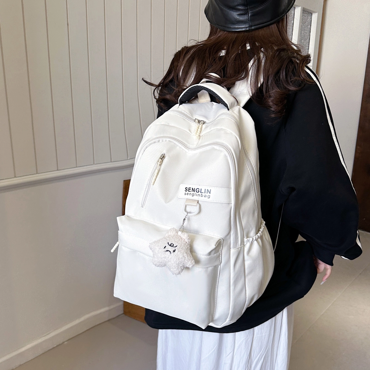 草丛喵喵喵 学院风简约运动韩版 尼龙 双肩包 男女同款情侣款 多色