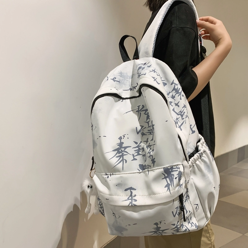 草丛喵喵喵 小众百搭时尚扎染设计大容量简约中国风小清新潮酷休闲日常通勤 尼龙 双肩包 男女同款情侣款 蓝色/白色/黑色/浅灰色