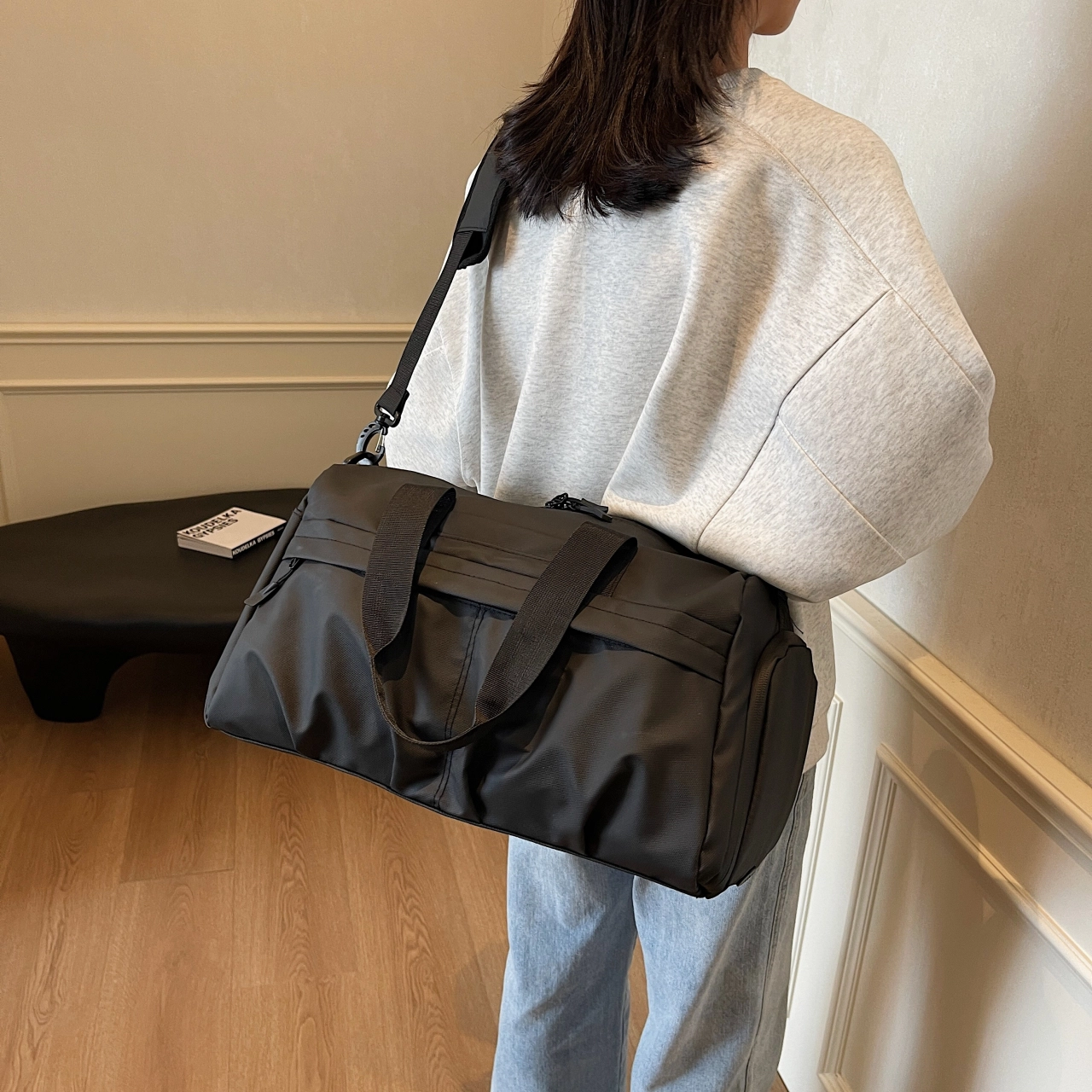 草丛喵喵喵 休闲时尚出差通勤日常简约 帆布 帆布包旅行包 男女同款情侣款 灰色