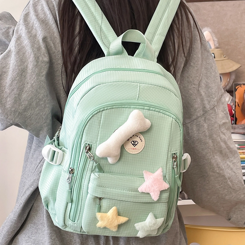 草丛喵喵喵 星星图案小众设计高级感可爱简约百搭 尼龙 双肩包 女款 多色