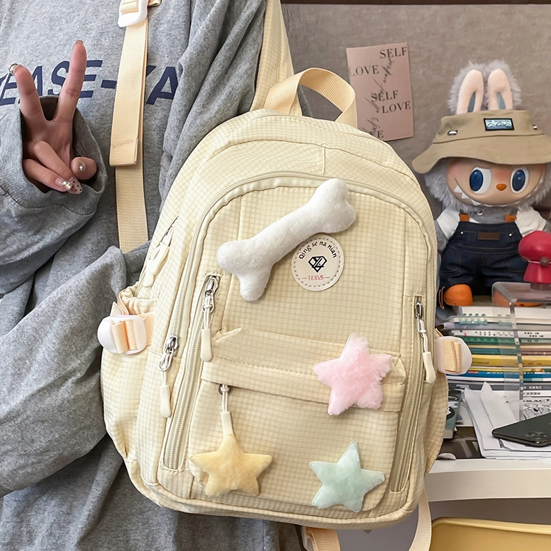 草丛喵喵喵 星星图案小众设计高级感可爱简约百搭 尼龙 双肩包 女款 多色